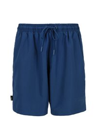 Marineblaue Badehose aus leichtem Material, mit einem elastischen Bund und Kordelzug sowie seitlichen Taschen.