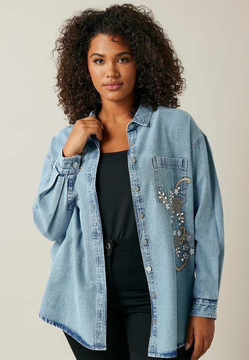 Evans SEQUIN EMBELLISHED - Overhemdblouse - blue