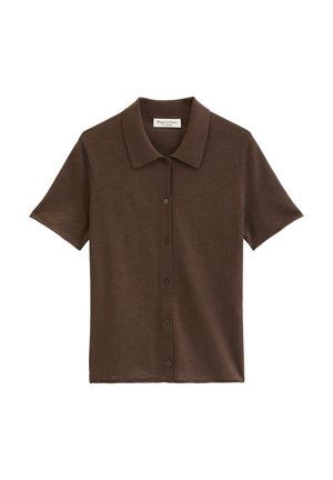 Bruin overhemd met korte mouwen, knoopsluiting en kraag, gemaakt van lichtgewicht stof, met het label Marc O'Polo.