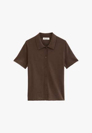 Bruin overhemd met korte mouwen, knoopsluiting en kraag, gemaakt van lichtgewicht stof, met het label Marc O'Polo.