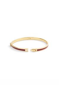 Bracciale rigido oro con un inserto bordeaux, design elegante e meccanismo di chiusura sicuro. Superficie liscia con finitura lucida.