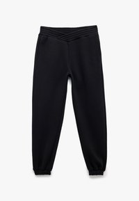 Sorte sweatpants med ribbet elastisk talje, smalle ben og sidelommer. Fremstillet af et blødt, holdbart stof med en glat overflade.