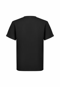 Sort kortærmet t-shirt lavet af bomuld, med et klassisk rundhalset design og en glat tekstur, uden synlige grafikker eller mønstre.