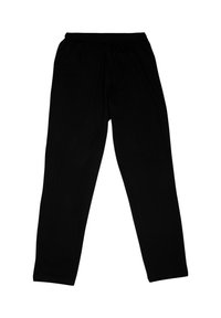 Pantaloni neri con elastiche in vita realizzati in un tessuto morbido e leggero. Presentano un design a gamba dritta senza tasche né decorazioni.