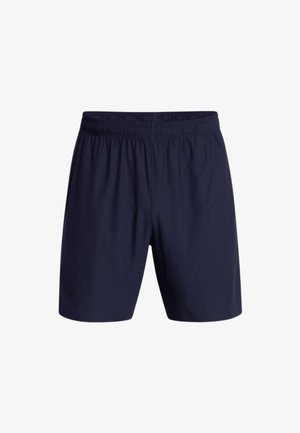 Navyblaue Shorts aus leichtem Stoff, mit elastischem Bund, lässiger Passform und ohne sichtbare Muster oder Akzente.