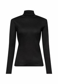 Svart långärmad polotröja i ett slätt, figurnära stretchmaterial. Har en hög halsringning och en enkel, ren design.