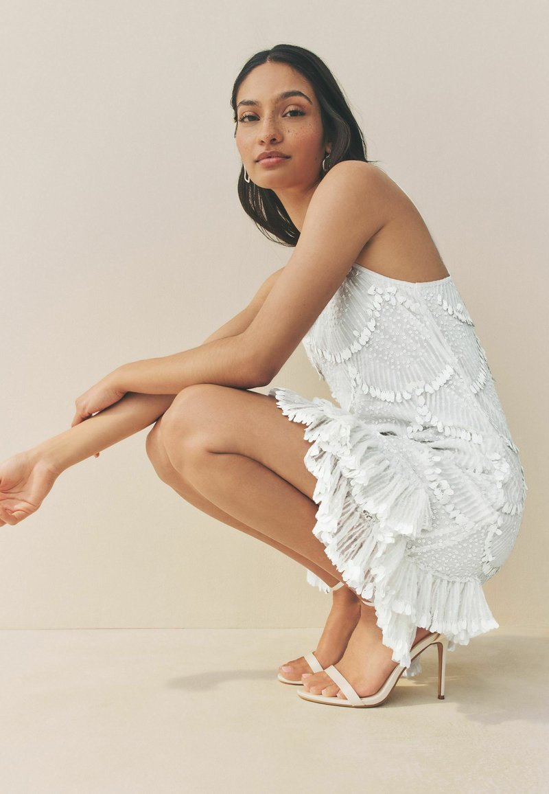 Next REGULAR FIT - STRAPPY SCALLOPED SEQUIN - Cocktail dress / Party dress  - white - Zalando