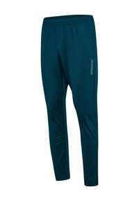 Te groenen, lichte sportbroek met een elastische tailleband, slanke pasvorm en een discreet logo aan de zijkant. Overal een gladde textuur.
