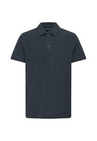 Donkergrijs poloshirt met korte mouwen gemaakt van een gestructureerde stof, voorzien van een klassieke kraag en een drieknopsplooi. Eenvoudig, strak ontwerp.
