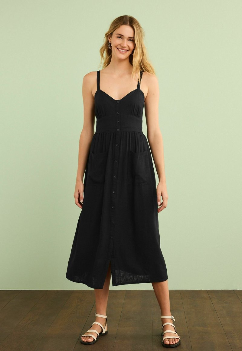 Next STRAPPY LINEN BLEND MIDI DRESS Blousejurk black/zwart Zalando.nl