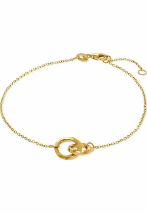 Goldene Kettenarmband mit einer strukturierten ovalen Glied und einem glatten kreisförmigen Glied. Verschluss mit einstellbarer Länge.