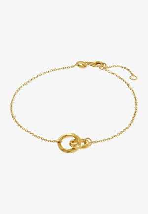 Goldene Kettenarmband mit einer strukturierten ovalen Glied und einem glatten kreisförmigen Glied. Verschluss mit einstellbarer Länge.