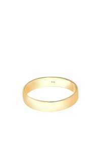Anello color oro con un design a fascia liscia e arrotondata. Presenta una finitura lucida ed è contrassegnato con il numero '585' sulla superficie interna.
