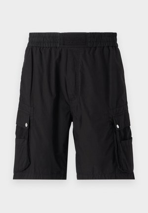 Sorte cargo-shorts lavet af letvægtsstof, med elastisk talje, sidelommer og sølvtrykknapdetaljer.