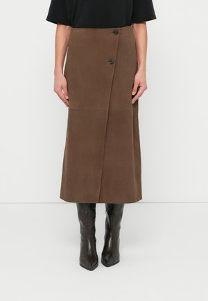 SLFJACKIE LONG WRAP SKIRT - Lædernederdele - chocolate chip