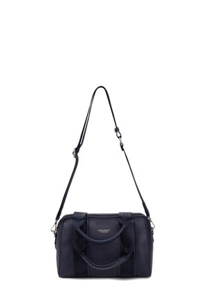 Sac à main en cuir noir texturé avec double poignées supérieures et bandoulière réglable, fermeture éclair et logo "DIANA&CO FIRENZE" à l'avant.