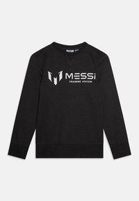 Felpa nera in morbido tessuto. Presenta un collo rotondo, maniche lunghe e il logo "MESSi TRAINING SYSTEM" in bianco bold.