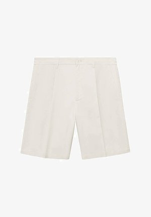 Béžové tailored šortky vyrobené z lehkého materiálu. Mají zapínání na knoflík, dvě přední kapsy a rovný střih nohavic. Hladká textura.