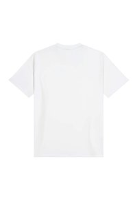 Witte katoenen t-shirt, korte mouwen, ronde hals, gladde textuur, eenvoudig ontwerp zonder patronen of accenten, standaard recht model.
