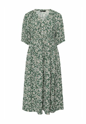 Yours Clothing PRINT V-NECK - Vestido camisero - green