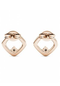 Orecchini in oro rosa con una forma a diamante e una piccola pietra nel centro, superficie liscia e design della chiusura sicuro.