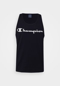 Débardeur en coton noir avec un col rond et sans manches. Avec un logo blanc "Champion" sur la poitrine.