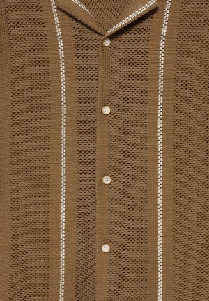 PULL&BEAR, SHORT SLEEVE - STRIPED T-SHIRT - Camicia - dark brown