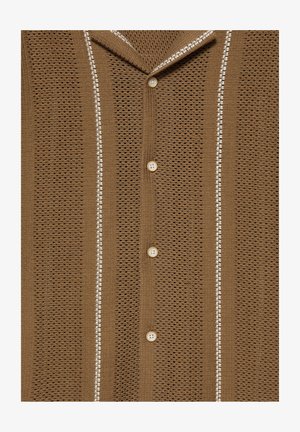 PULL&BEAR, SHORT SLEEVE - STRIPED T-SHIRT - Camicia - dark brown