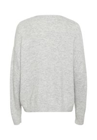 Hallide musteriga hall kõrge kaelusega kampsun, millel on mugav lõige, langetatud õlad ja lai ringsuukaelus. Tekstuur on pehme ja veidi heledama mustriga.