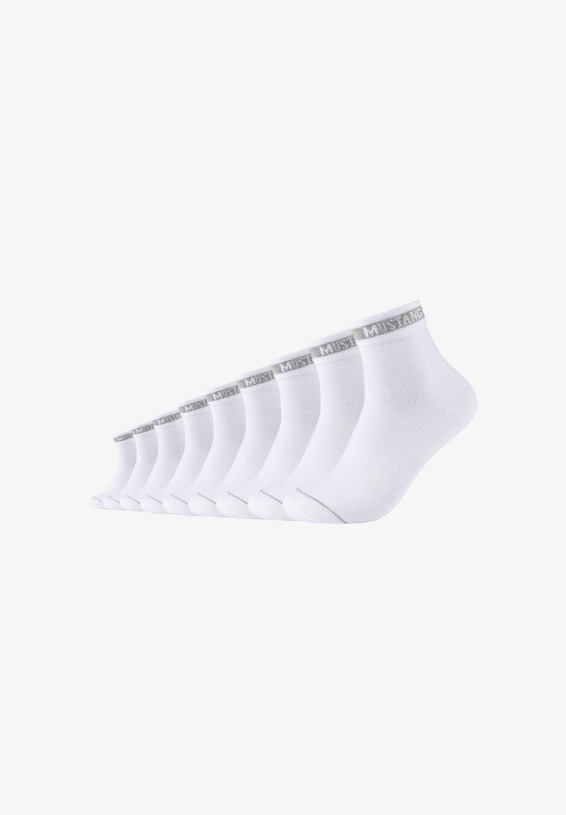 Weiße Knöchelsocken im 10er-Pack, aus Baumwollmischung gefertigt, mit einer weichen Textur und einem grauen, gemusterten Gummiband am oberen Ende.