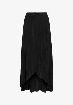 Musta laskostettu midi-hame, jossa kietaisumallinen etuosa ja joustava vyötärönauha, takahelma hieman pidempi.