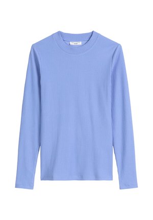 Light blue long-sleeve shirt made of ribbed fabric with a round neckline and straight cut. Soft texture and even color throughout.