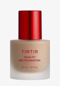 Maska TIRTIR Mask Fit w czerwonym odcieniu w mrożonej szklanej butelce z błyszczącą czerwoną nakrętką. Zawiera 30 ml, oznaczona nazwą produktu w czerwonym kolorze.