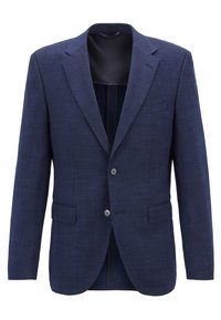 Mörkblå blazer av texturerat tyg med tvåknappsstängning, snodd lapeller och två sidofickor. Inredning fodrad med mörkt tyg.