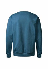Felpa verde acqua, colletto a giro collo, maniche lunghe, texture morbida, polsini e orlo a costine, finitura liscia, design semplice, adatta per abbigliamento casual.