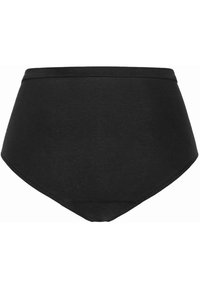 Zwarte katoenen onderbroek met hoge taille, voorzien van een gladde textuur en een brede elastische tailleband, met schone naden en geen zichtbare patronen.