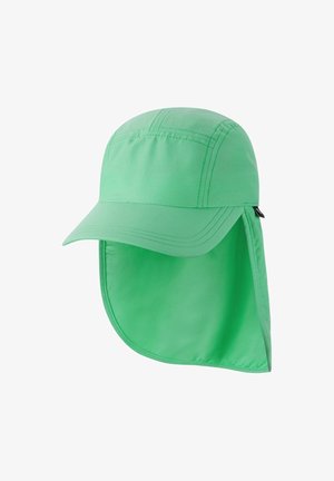 Jasnozielony kapelusz przeciwsłoneczny z szerokim rondem i długim daszkiem na szyję dla przedłużonej ochrony przeciwsłonecznej.