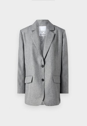 Γκρι σακάκι με υφή, με λάπιες κομμένες, δύο μπροστινές τσέπες και κλείσιμο με δύο κουμπιά. Διαθέτει εκτυπωμένη εσωτερική ετικέτα.