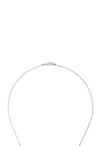 Collana a catena di perline argentate con piccoli anelli rotondi, completata da un gancio sicuro. Texture liscia e colore uniforme in tutto.