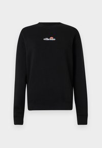 Svart hettegenser med lange ermer, rund halslinning og ribbestrikkede mansjetter. Har hvit og oransje 'ellesse'-logo på brystet.