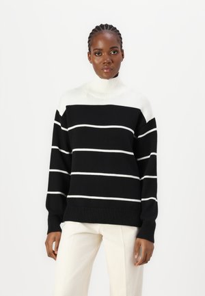 Calvin Klein BLEND STRIPE MOCK - Pullover - black/egret