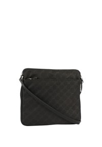 Borsa a tracolla nera realizzata in materiale testurizzato, dotata di chiusura a zip, tracolla regolabile e un delicato motivo impresso sulla superficie.