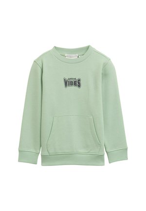 Mintgroene sweatshirt van katoen, met een ronde hals, lange mouwen, ribgebreide manchetten en een zak aan de voorkant met de tekstlogo "VIBES".