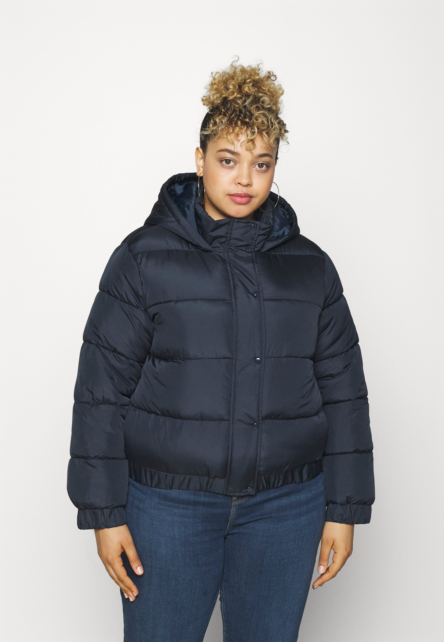 navy cropped puffer jacket