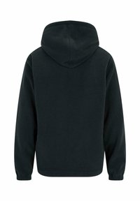 Svart hettegenser vist fra baksiden med lange ermer og elastiske mansjetter, enkel design, ingen synlige logoer eller mønstre.