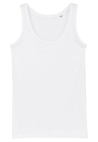 Witte katoenen tanktop met brede schouderbanden, een ronde halslijn en een zachte textuur. Eenvoudig ontwerp, geen extra details of patronen.
