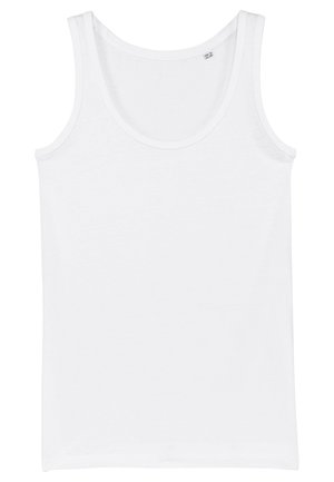 Hvid bomulds tanktop med brede skulderstropper, rund halsudskæring og en glat tekstur. Simpelt design uden yderligere detaljer eller mønstre.