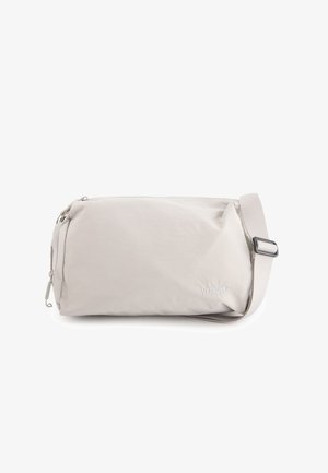 Hellbeige Umhängetasche mit verstellbarem Riemen, Reißverschluss oben und "VENEZIA" Logo auf der unteren rechten Vorderseite.