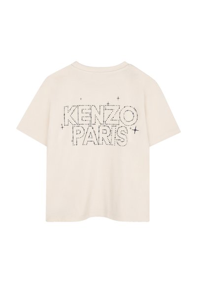 T-shirt en coton couleur crème avec un graphique à pois noirs "KENZO PARIS" dans le dos, à manches courtes et avec une coupe décontractée.