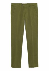 Pantaloni dritti verde oliva realizzati in tessuto di cotone. Caratterizzati da tasche frontali, chiusura con bottone e una superficie liscia.